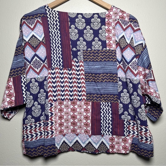 J. Jill Pure Women Top Small Organic Cotton Patchwork Boxy Half Sleeve Lagenlook - Picture 7 of 8